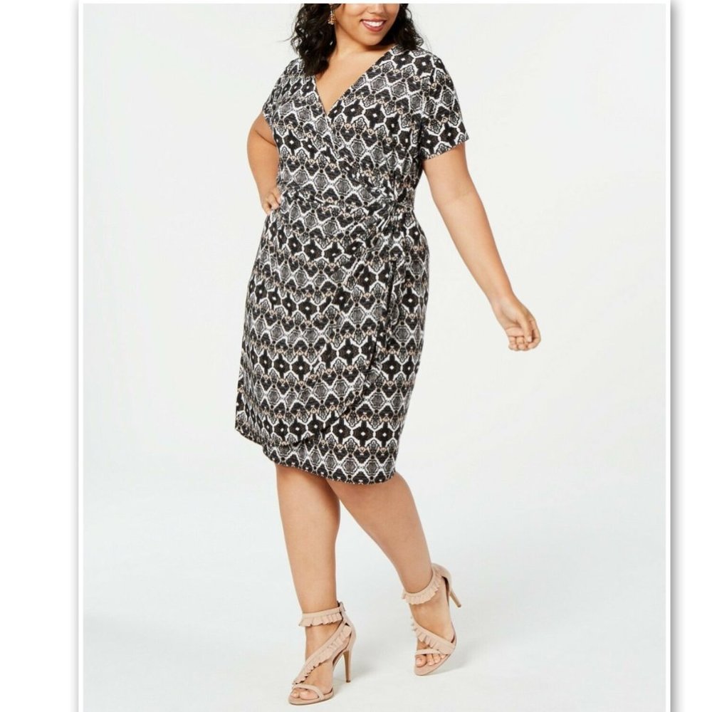 NWT! INC Macy's Safari Desert Faux Wrap Plus Dress Plus 0X